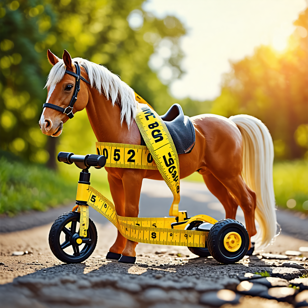 horse, tape measure, tricycle